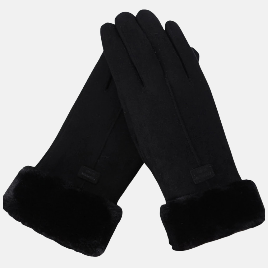 Women’s Gloves - Suede-Like Textile - Slim Fit - Wrist Length - Touchscreen Compatible - Faux Fur Cuff