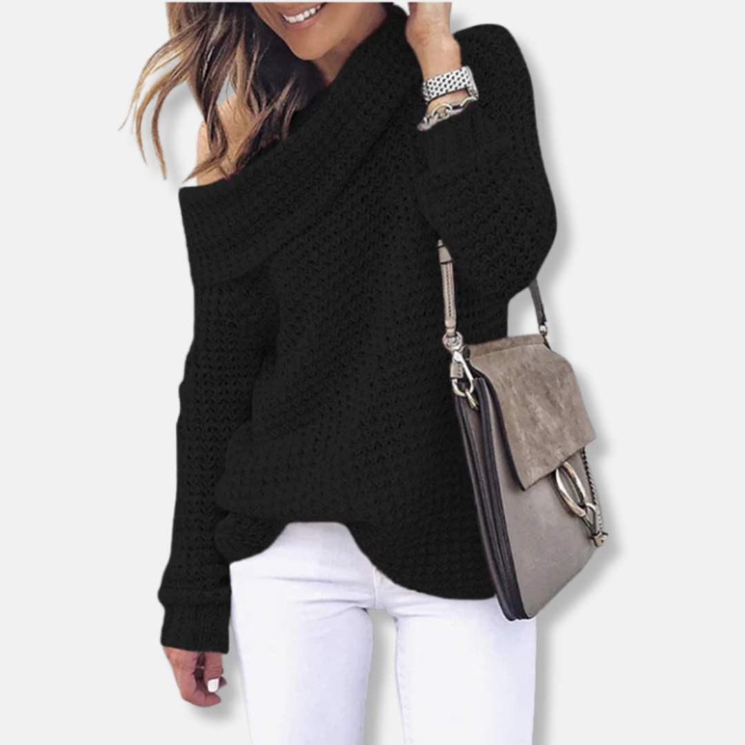 Women’s Sweater - Knit - Oversized Fit - Off-Shoulder Draped Neckline