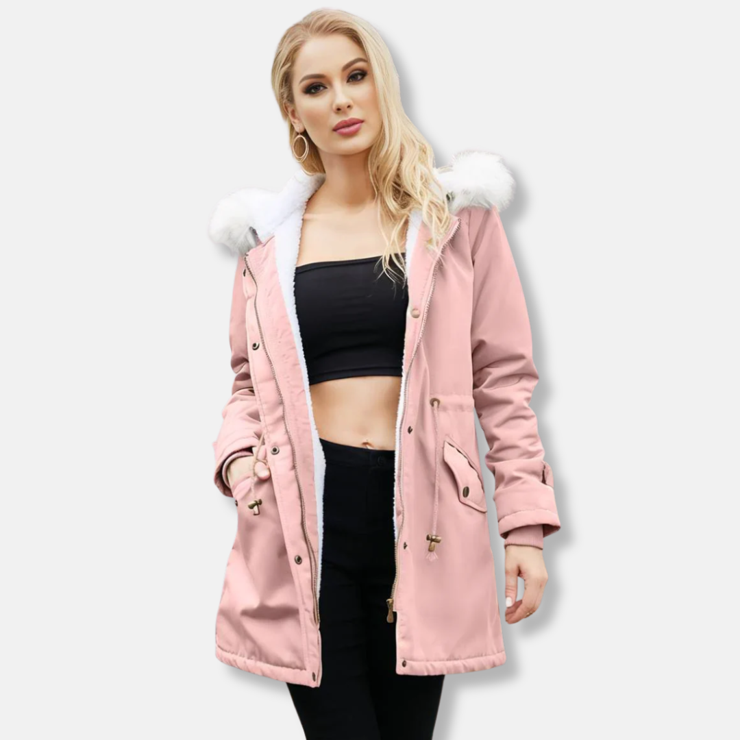 Women’s Parka Jacket - Smooth Woven Exterior - Relaxed Fit - Mid-Thigh Length - Detachable Faux Fur Trim