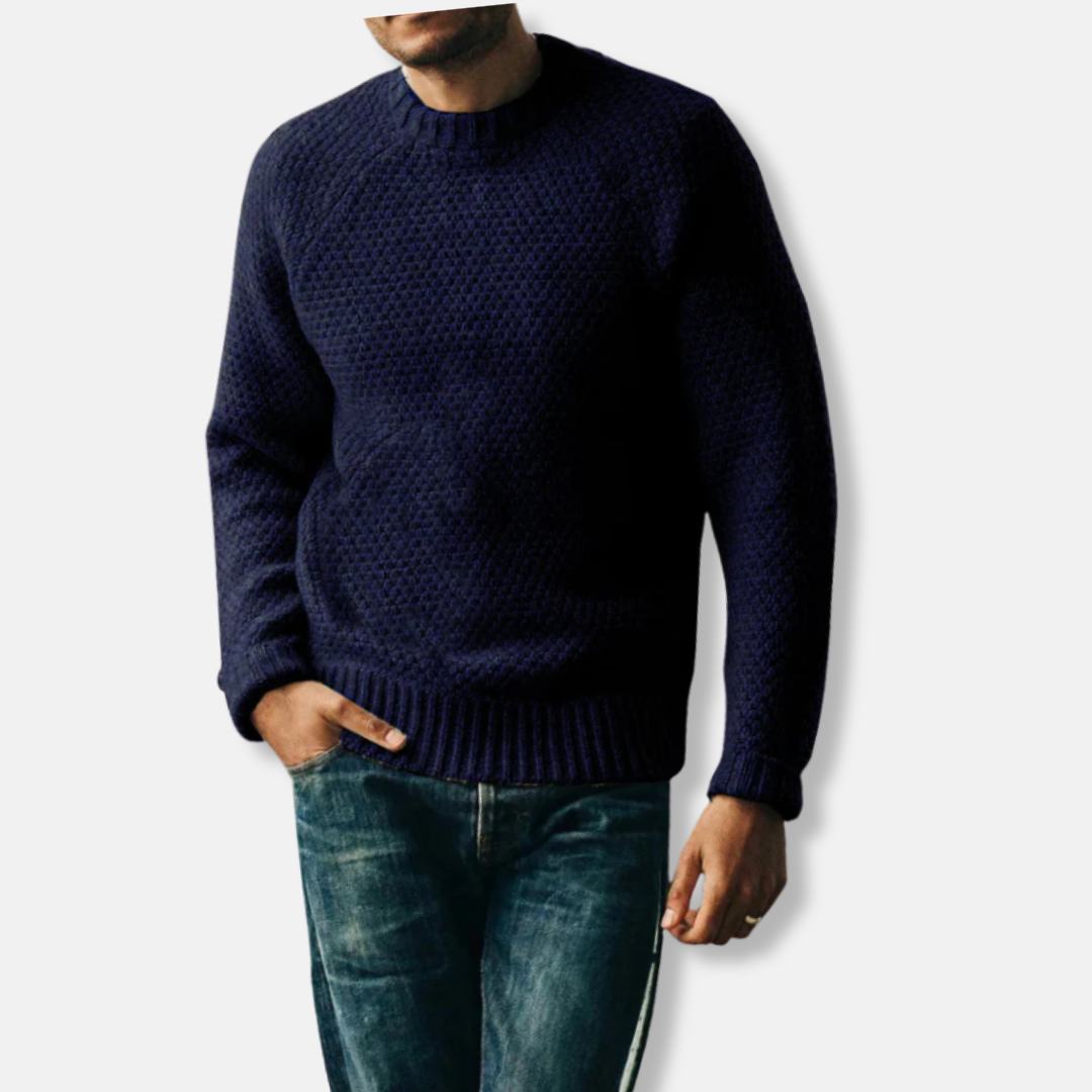Men's Wool Blend Crew Neck Raglan Sleeves Knit Sweater Relaxed Fit By TrendAura For Casual Everyday Style