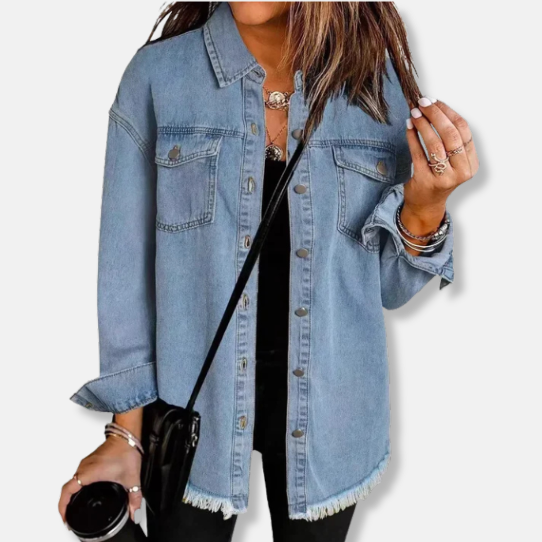 Women’s Shacket - Denim - Oversized Fit - Raw Edge Hem - Button Front