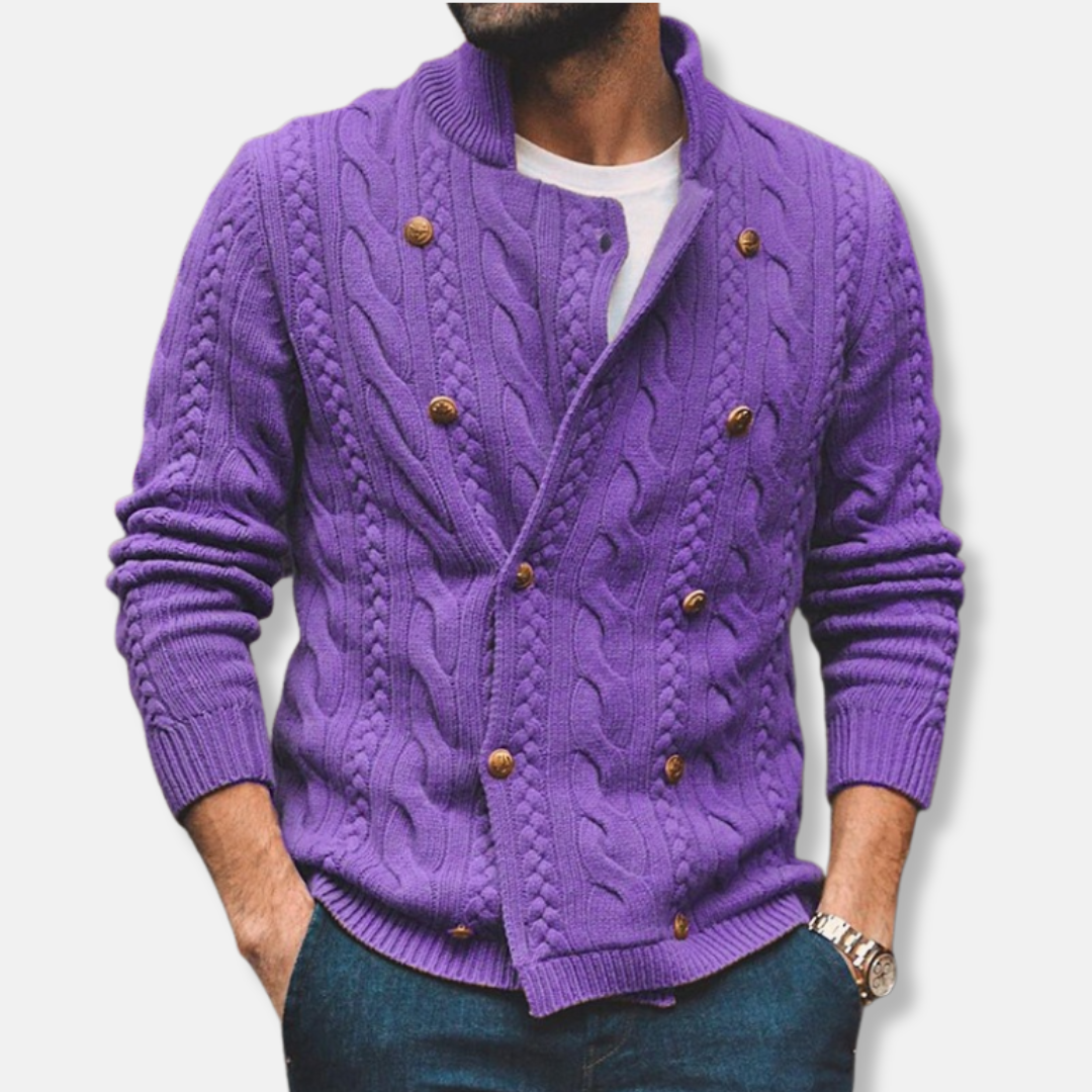 Mens Wool Blend Cardigan Knit Double Breasted Regular Fit Semi High Collar for Fall and Winter