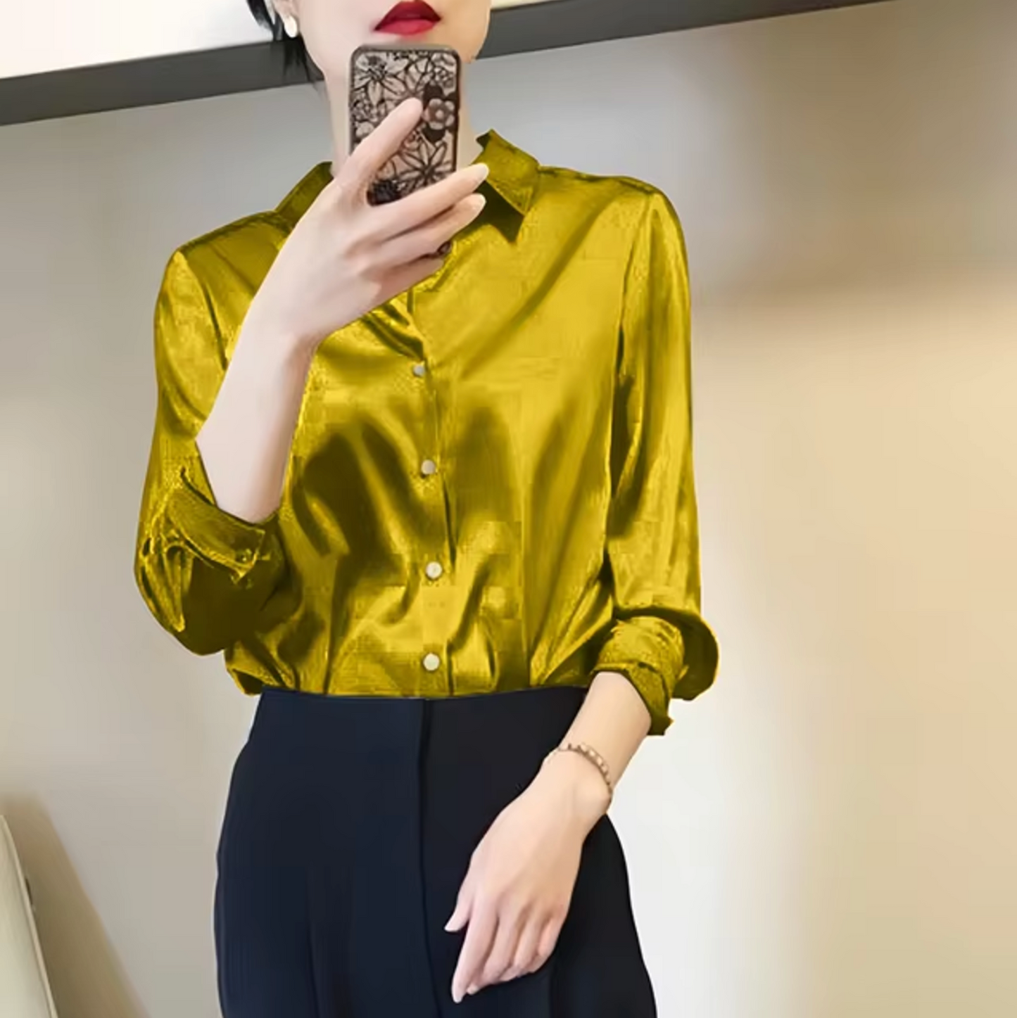 Paige Satin Blouse For Women Luxurious Sheen Lightweight Comfort Versatile Professional Top