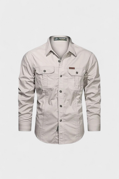 Men's Utility Button-Up Shirt Long Sleeve With Chest Pockets And Reinforced Stitching Classic Fit