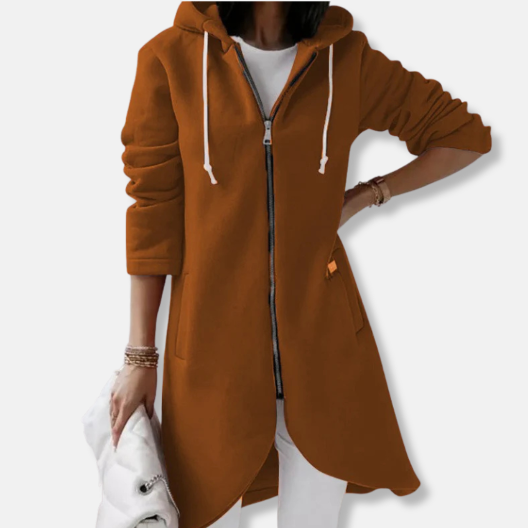Women’s Hooded Cardigan - Knit - Long Length - Full Zip - Asymmetrical Hem