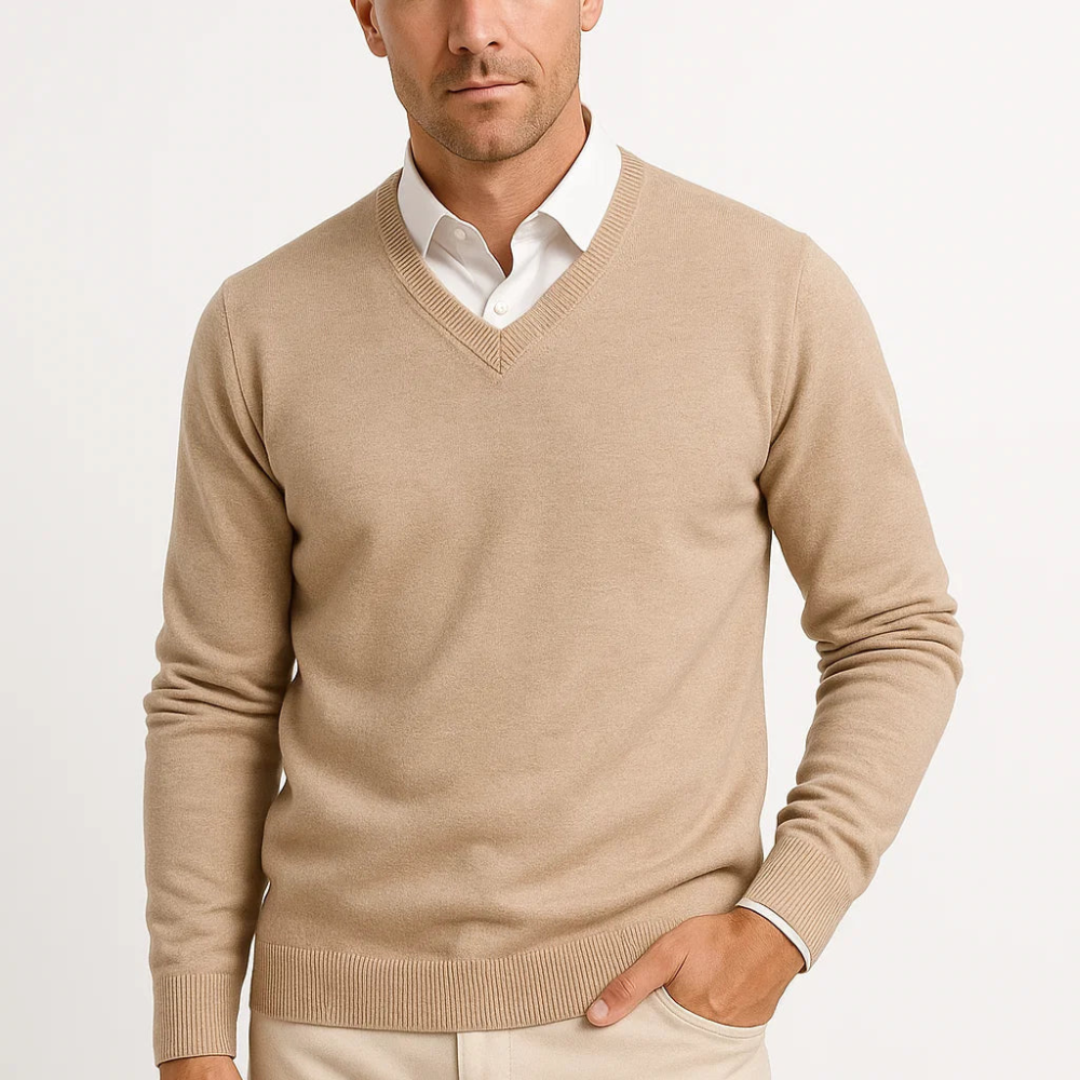 Men's V-Neck Sweater Premium Soft Breathable Knit For Easy Layering And Timeless Refined Style For Men