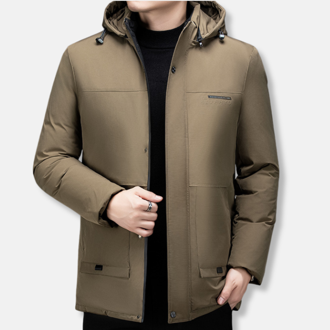 Nordisk Flair Mens Coat With Padded Insulation Hooded Drawstring Mid Length Weatherproof Winter Outerwear