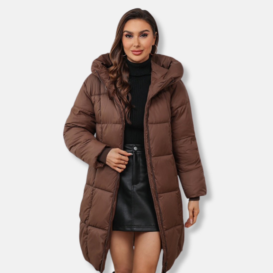 Women’s Hooded Coat – Slim Fit – Quilted Mid-Length – Insulated Warm Outerwear