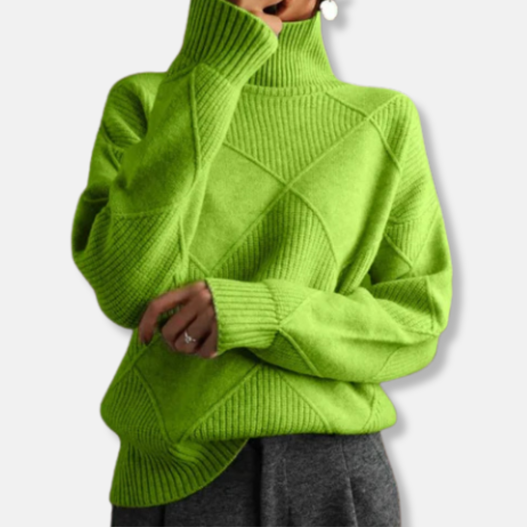 Sienna Relaxed Fit Turtleneck Sweater | Ribbed Diamond Knit Sweater