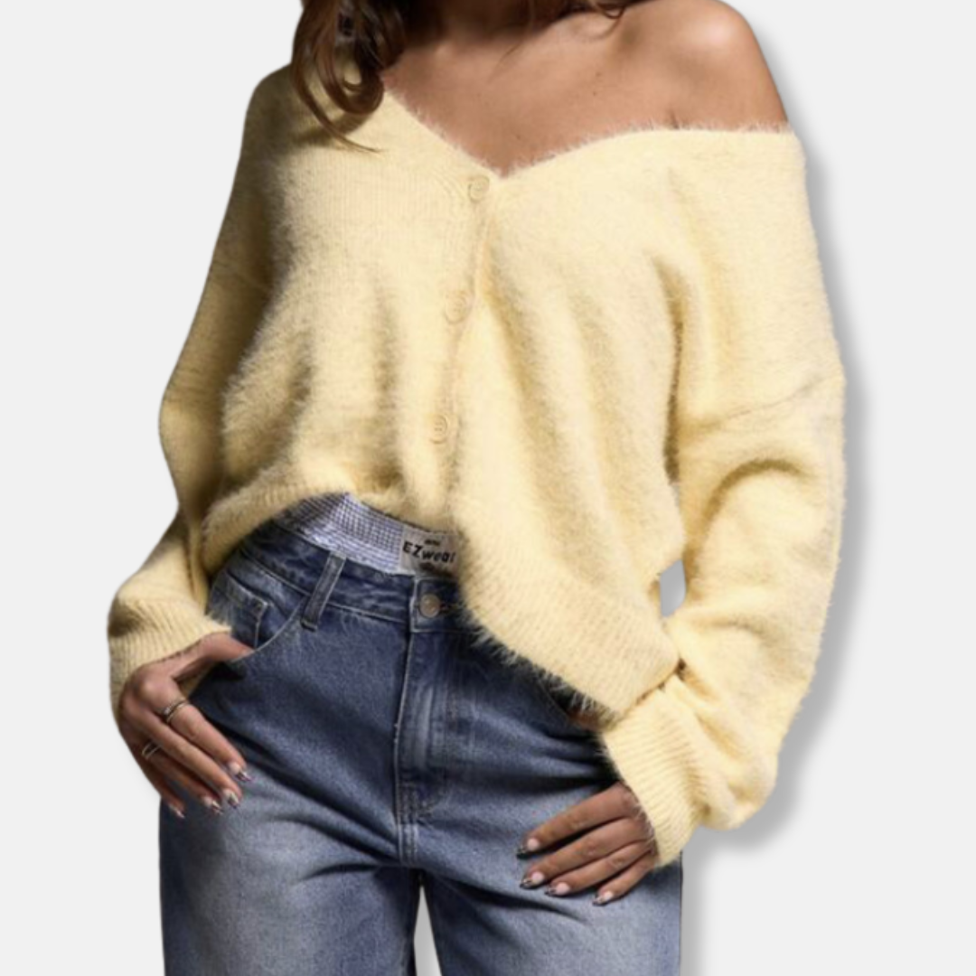 Women’s Cardigan - Brushed Knit - Oversized Fit - V-Neck - Button Closure
