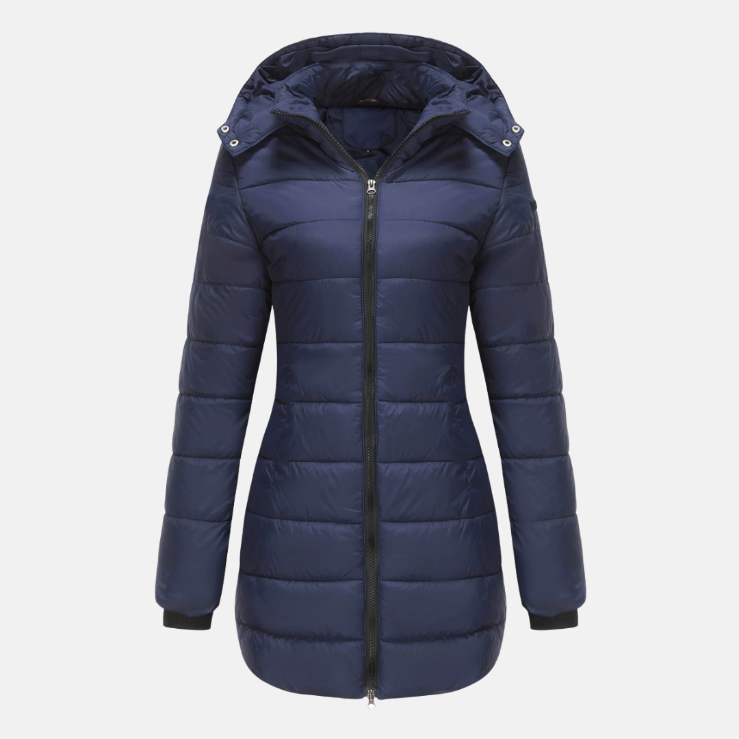 Women’s Puffer Jacket – Mid-Length Fit – Detachable Hood – Ribbed Cuffs – Quilted Warmth