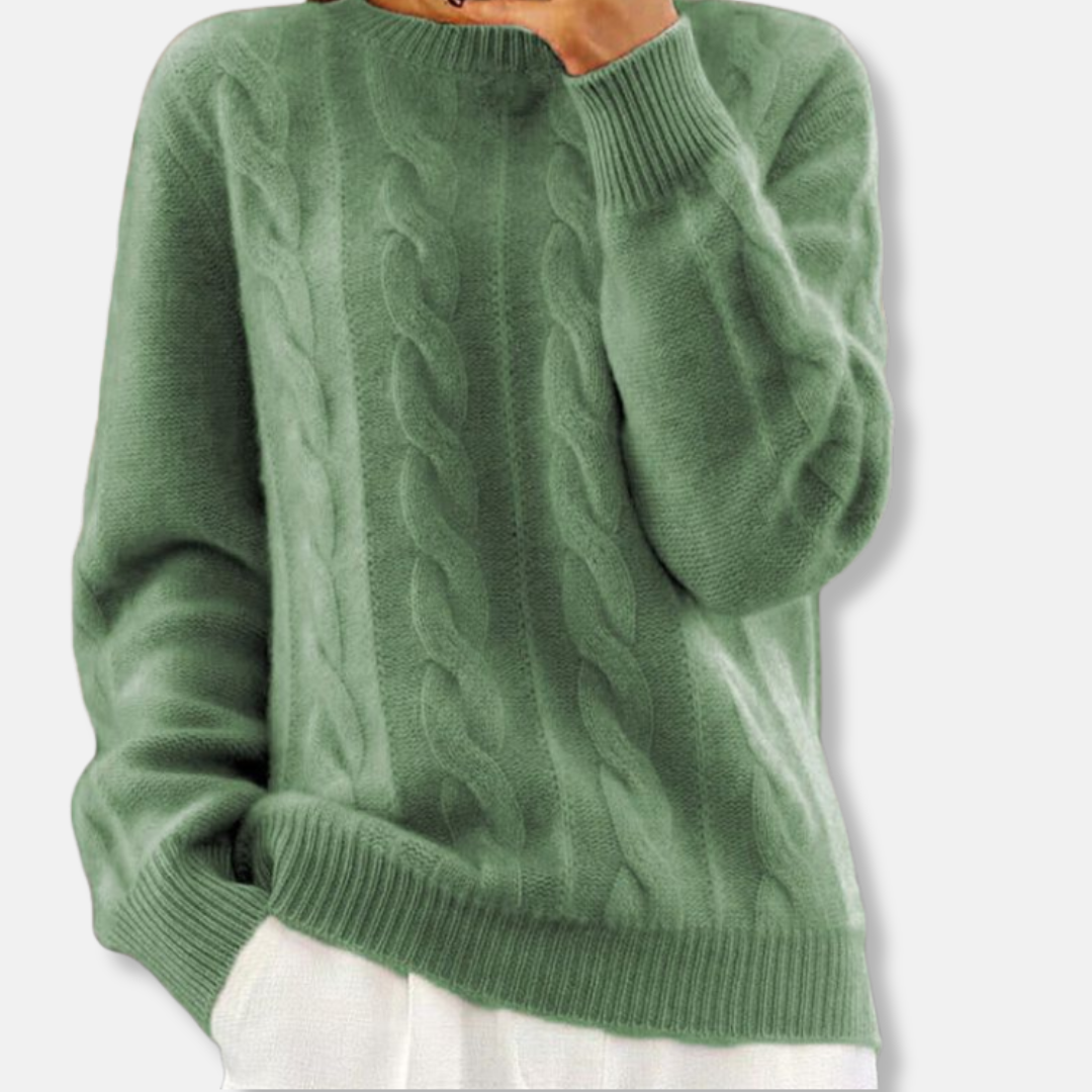 Isla Relaxed Fit Cable Knit Sweater – Crewneck Long Sleeve Design