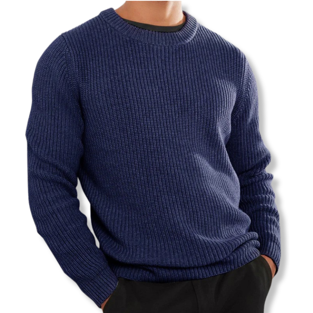 Men's Relaxed Fit Crew Neck Knit Sweater Long Sleeve Warm Casual Knit Top for Everyday Layering