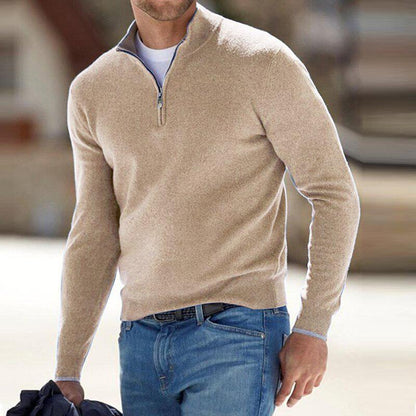 Mens Half Zip Knit Sweater Soft Warm Relaxed Fit With Ribbed Edges Versatile Layering Essential