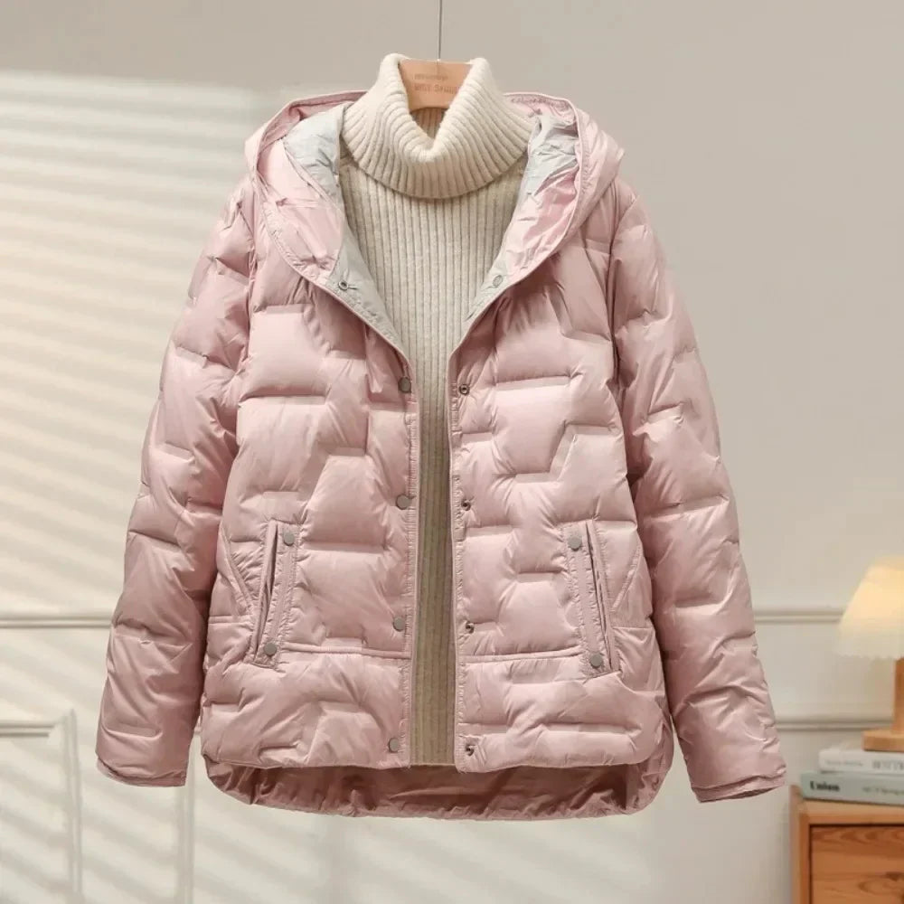 Camille Quilted Down Jacket for Women Warm and Elegant Puffer Coat with Snap Front