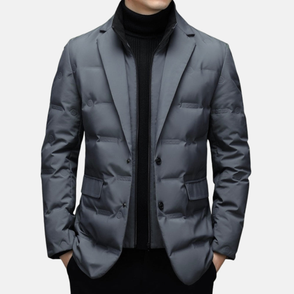 TrendAura Nordisk Flair Mens Duck Down Jacket Quilted Insulated Tailored Fit Two Button Front