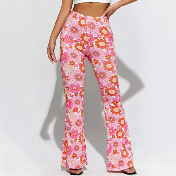 Women's High Waist Floral Pattern Flared Pants Retro Style For Everyday Casual And Evening Outfits