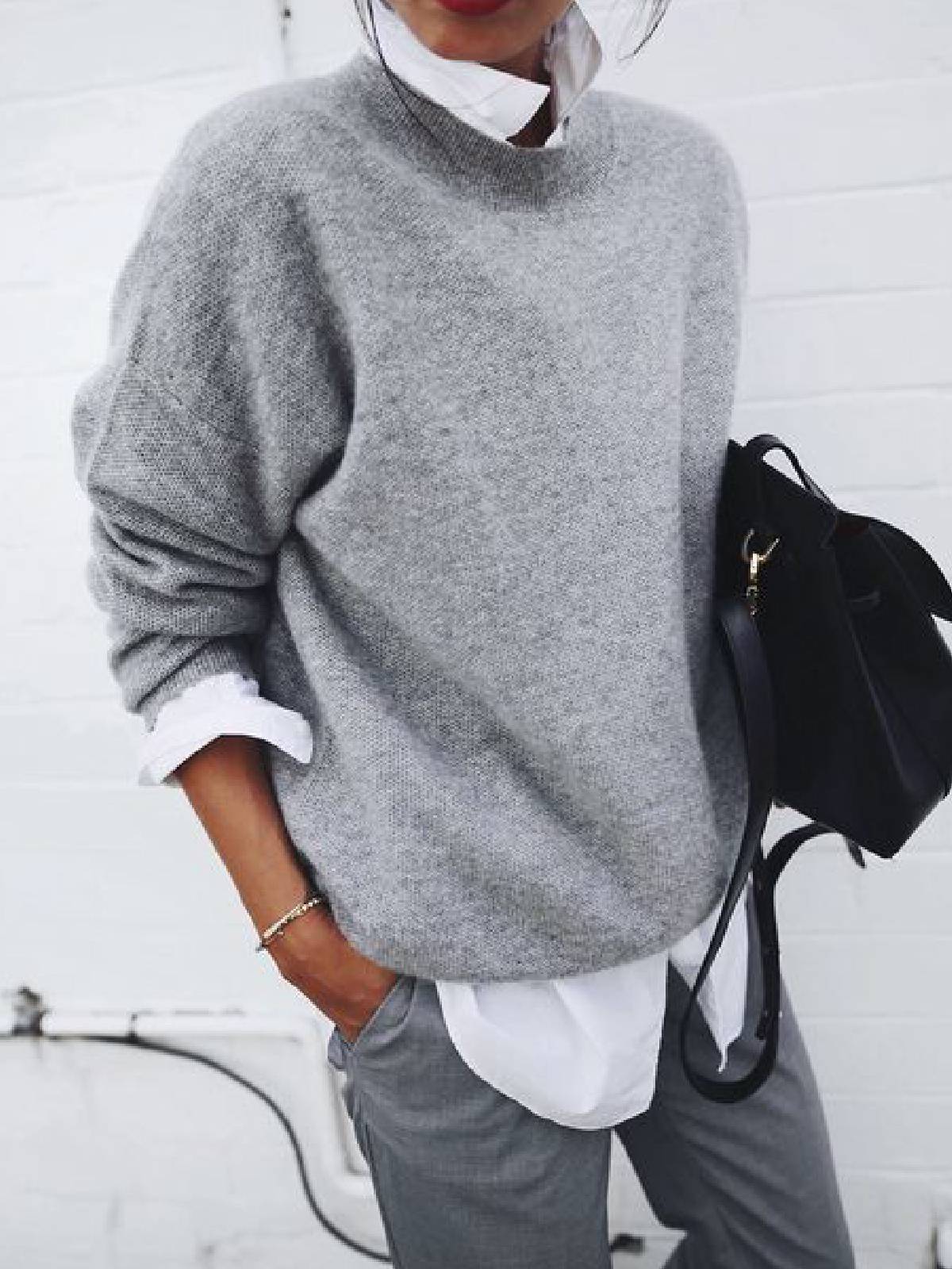 Oversized Wool Blend Sweater Round Neck For Women Warmth And Relaxed Fit Everyday Comfort