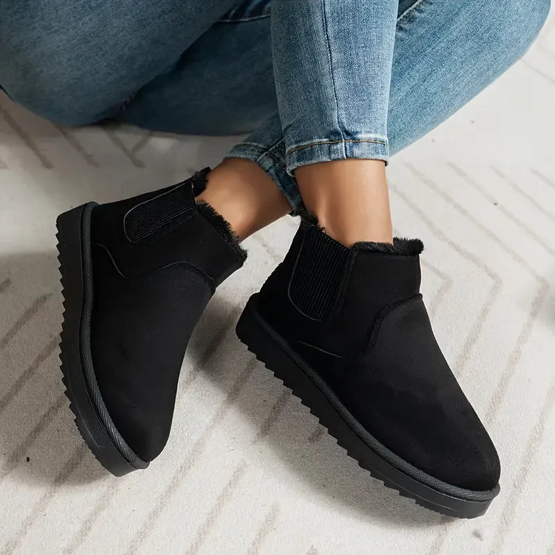 Women's Short Boots with Solid Color and Versatile Design