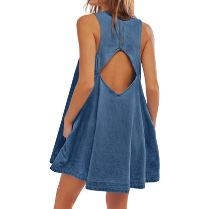 Melanie Denim Dress For Women Comfortable Sleeveless Backless Design For Effortless Versatile Style