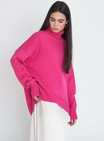 Luna Womens Oversized Wool Turtleneck Sweater Green Warm Cozy Fashionable Winter Wardrobe Essential