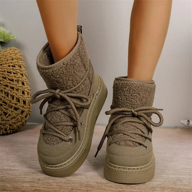 OXTEN Women Snow Boots Warm Plush Lining Thick Soles Lace Up Ankle Boots For Cold Weather Walks