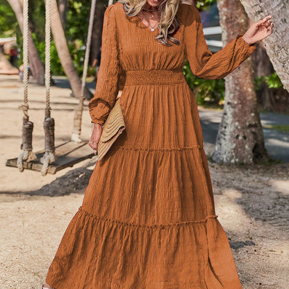 Women's Long Sleeve Maxi Dress | Tiered Design