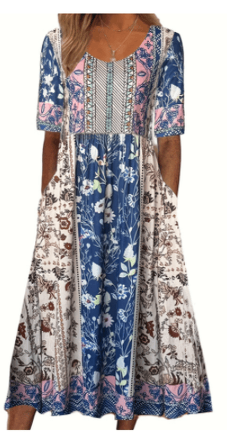 Helga - Unique midi dress with round neckline