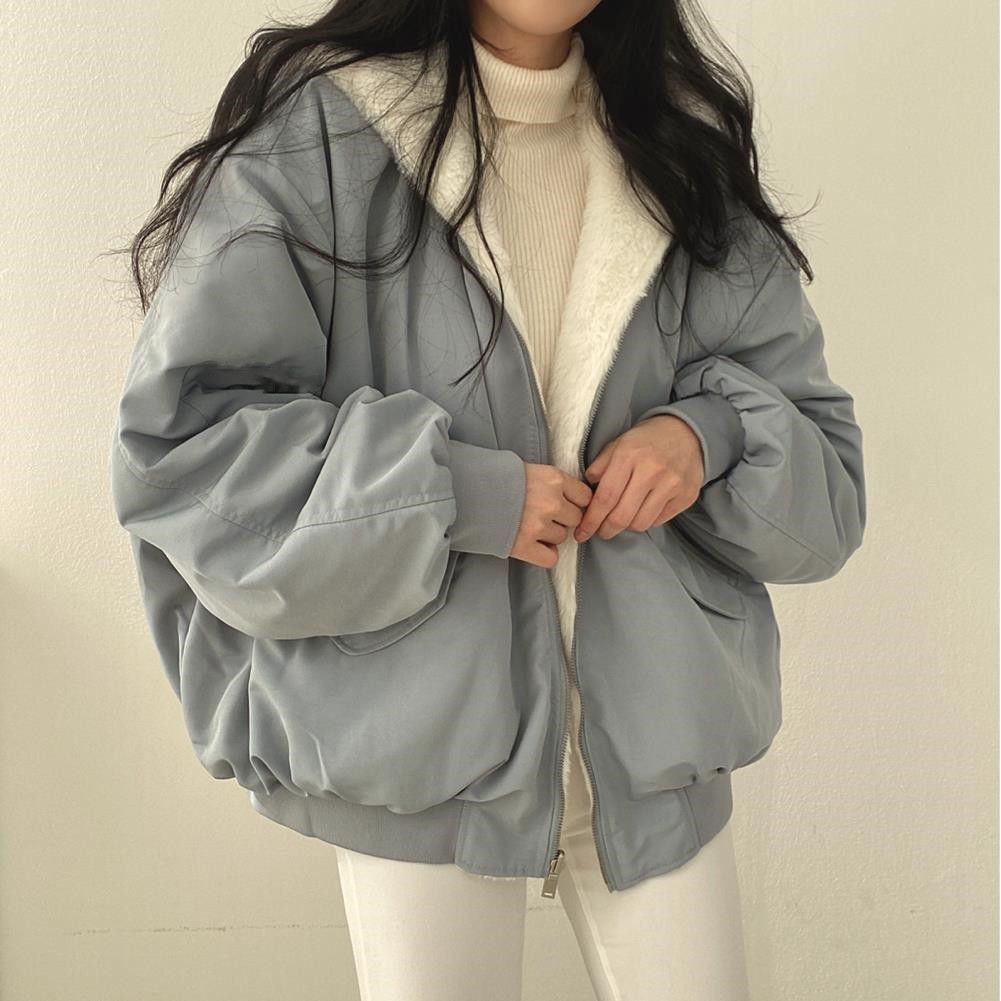 Womens Oversized Winter Bomber Jacket With Faux Shearling Lining For Ultimate Warmth