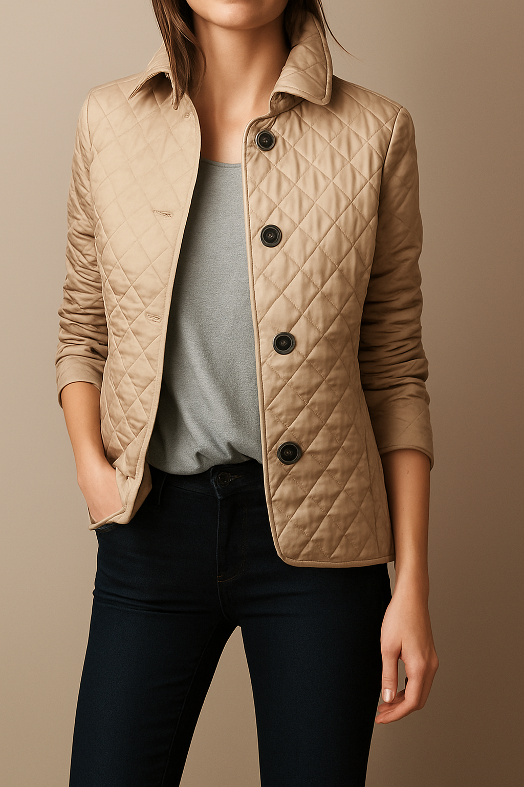 Women’s Quilted Jacket | Turned-Down Collar