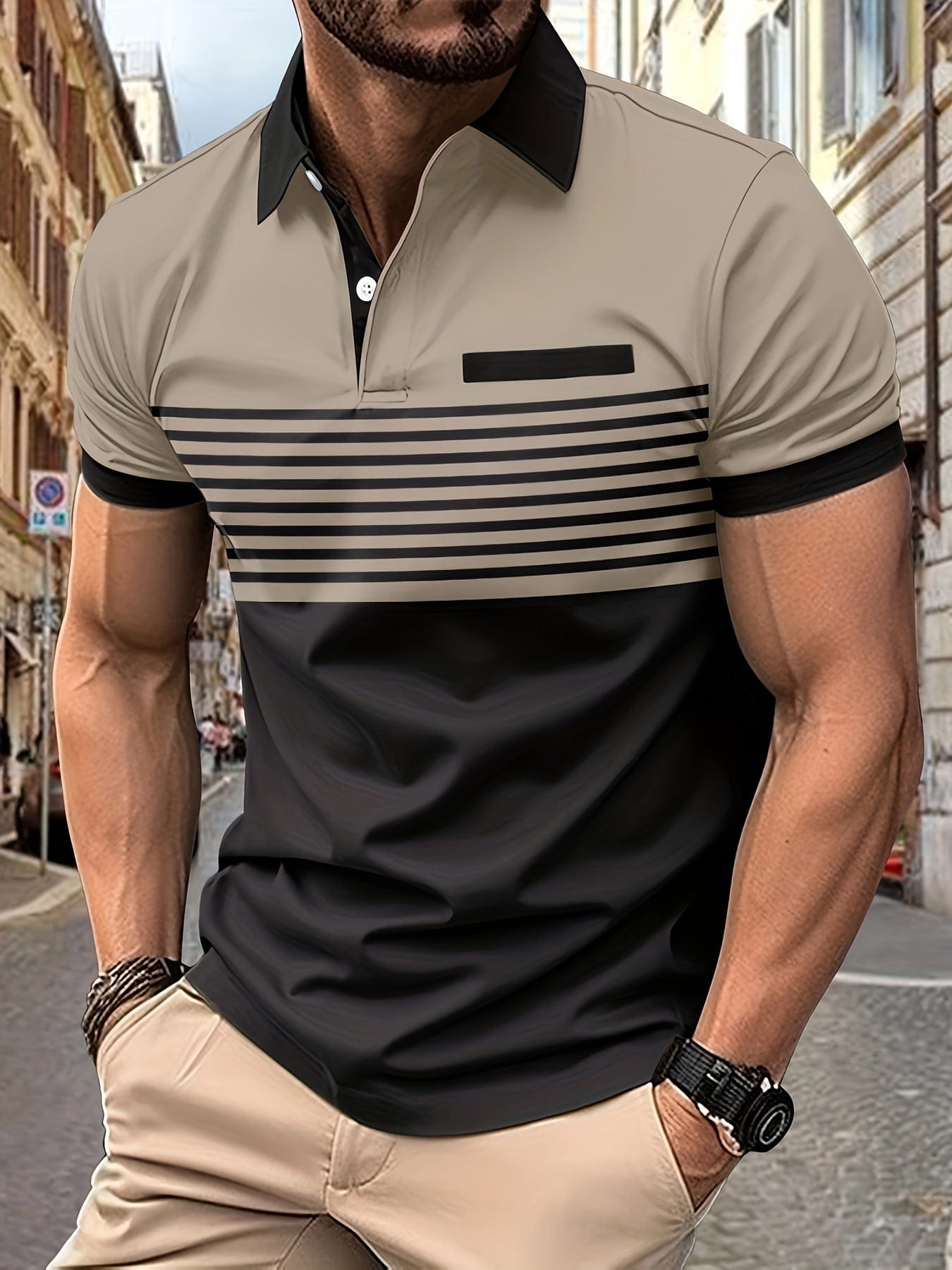 Louis Mens Polo Shirt Summer Striped Lightweight Breathable Comfort Great For Golf Enthusiasts And Casual Wear