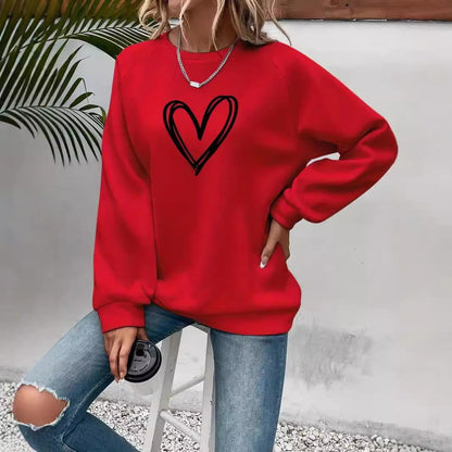 Heart print crew neck long sleeve sweatshirt