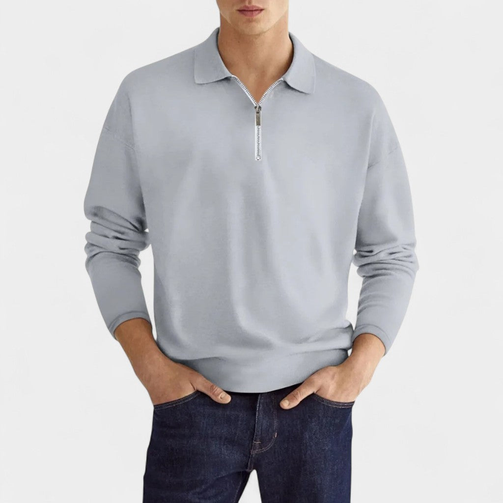 TrendAura | Men’s Long Sleeve Zipper Polo Shirt