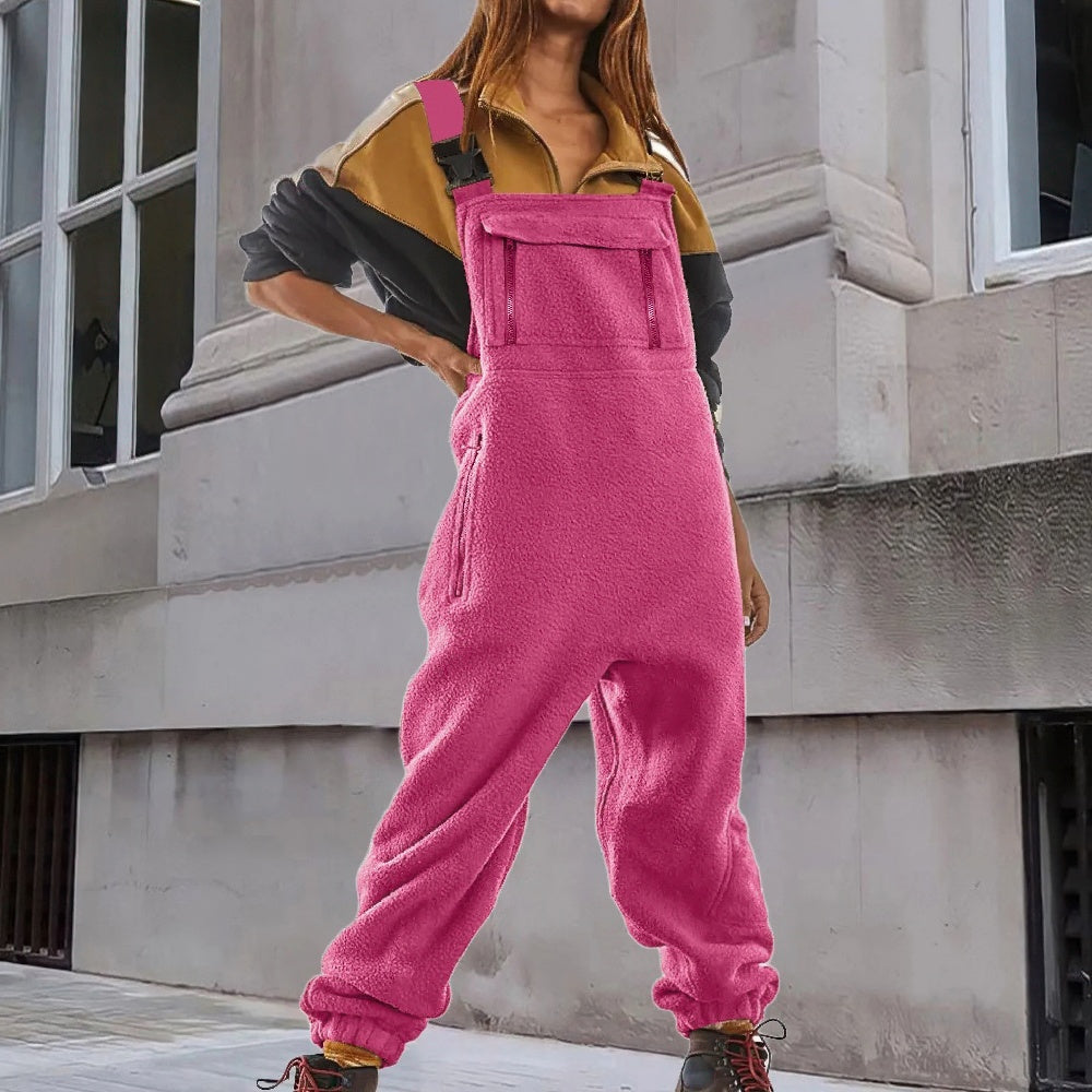 Naomi Adjustable Corduroy Fleece Jumpsuit For Women Cozy Warmth With Relaxed Wide Leg Fit
