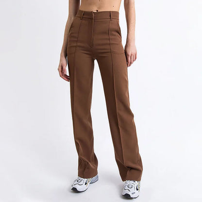 Women's Suit Pants - High-Waisted - Wide Legs - Elegant with Pockets