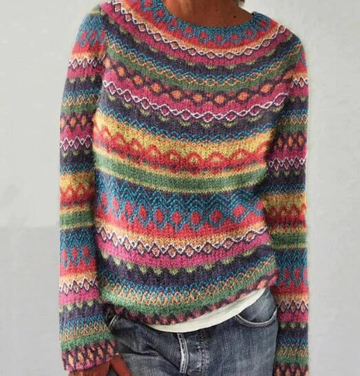 Maya Women's Cashmere Wool Sweater Diamond Pattern Cozy Soft Loose Fit Colorful Energy