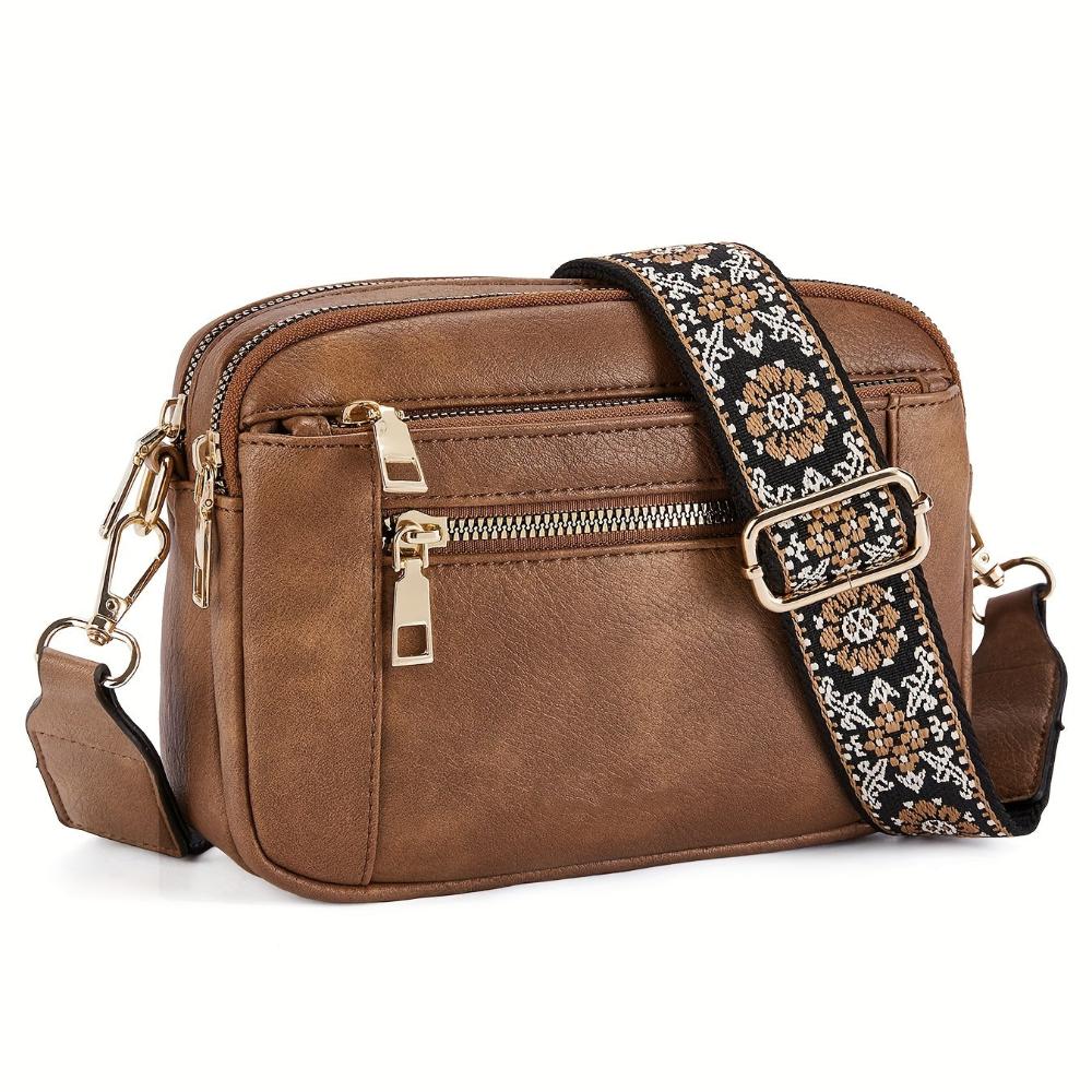 TrendAura Christine Crossbody Shoulder Bag - Vegan Leather Compact Organizer With Multiple Zippers