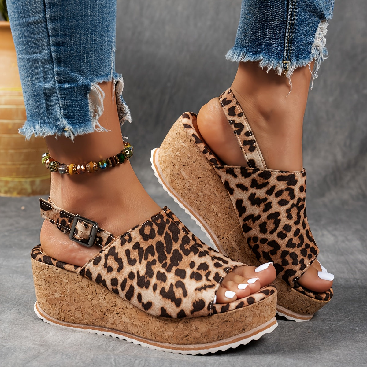 Women's Platform Sandals with Adjustable Buckle and Sturdy Sole