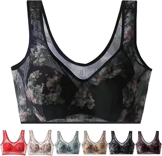 Pia-Sophie Cooling Bra With Ice Silk For Women All Day Comfort With Breathable Fabric And Floral Pattern