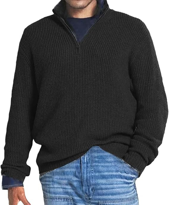 Mens Ribbed Knit Jumper Half Zip For Men Warm Layering Essential With Modern Texture
