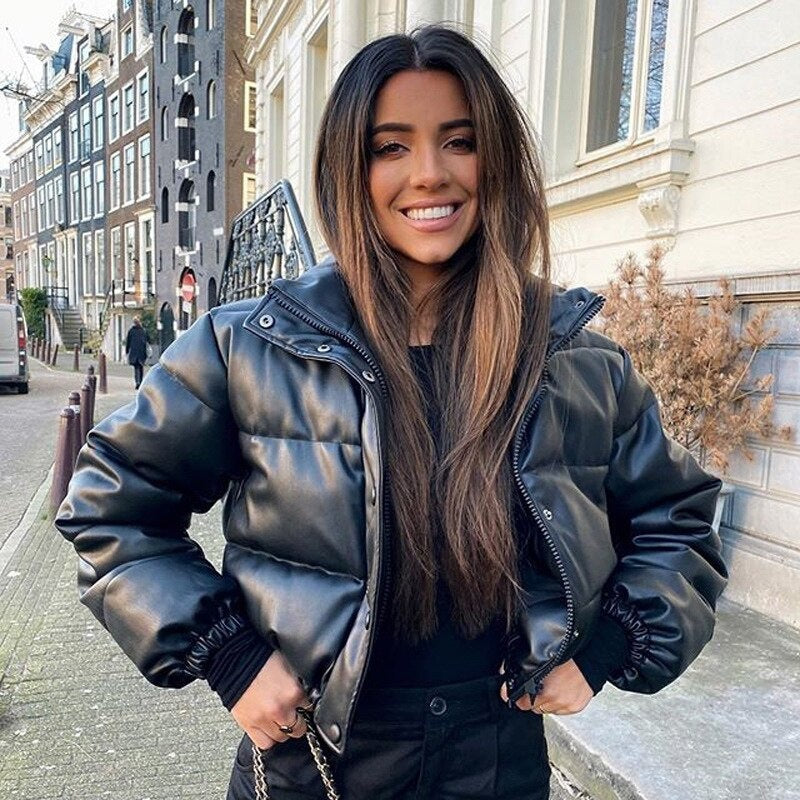TrendAura Leyna Leather Jacket Women Y2K Vintage Inspired Warmth And Everyday Style