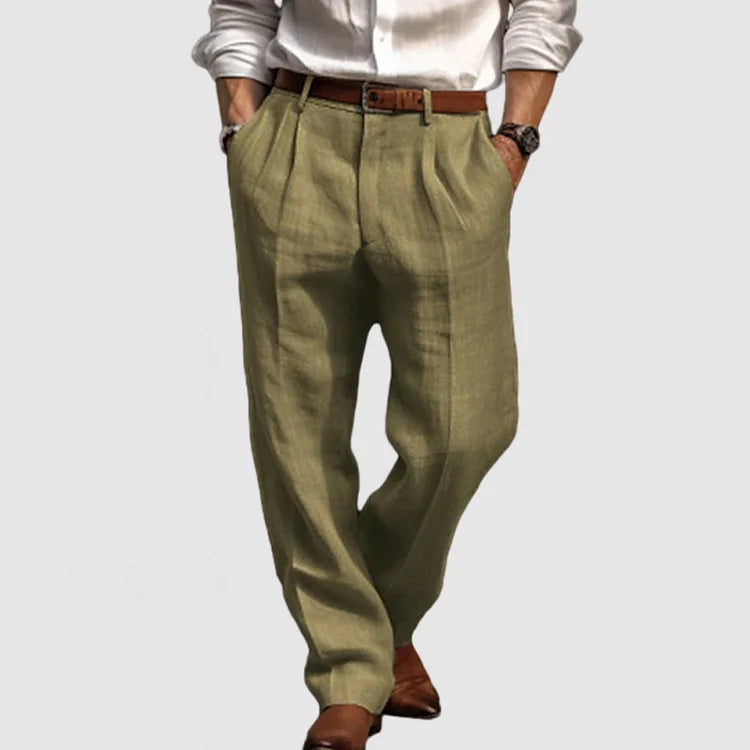 Straight casual pants for men in cotton and linen - Adriano