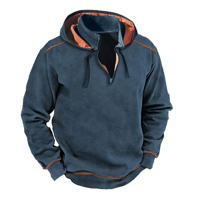 TrendAura Men's Hooded Sweatshirt Relaxed Fit Half Zip Cotton Blend Ribbed Collar For Casual Everyday Wear