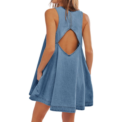 Melanie Denim Dress For Women Comfortable Sleeveless Backless Design For Effortless Versatile Style