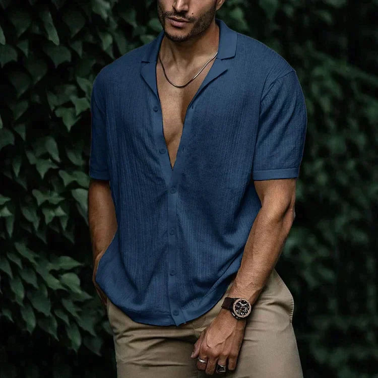 Men's Textured Button-Up Shirt Short Sleeve For Summer Style And Easy Everyday Wear Relaxed Fit
