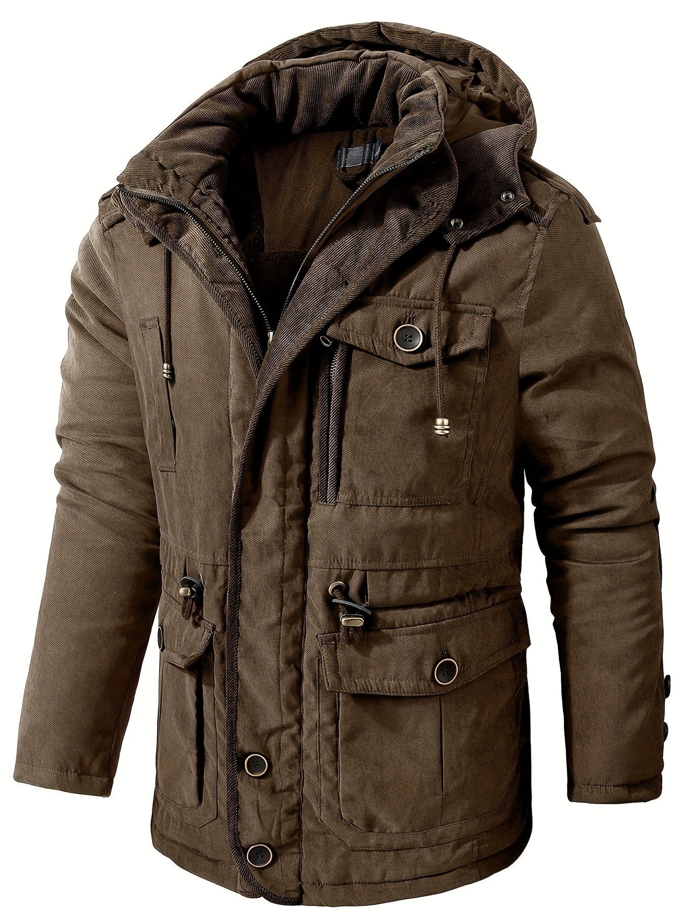 Alexander Men's Warm Thick Hooded Utility Jacket With Insulated Lining And Multiple Pockets