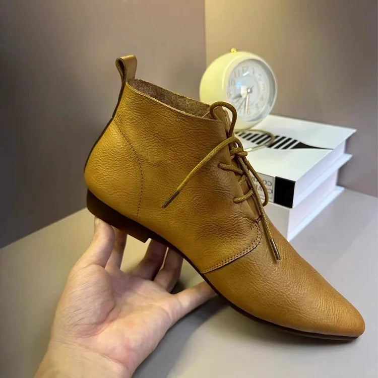LUNORA Womens Flat Ankle Boots All Day Comfort With Soft Cotton Upper Lace Up For Everyday Casual Wear