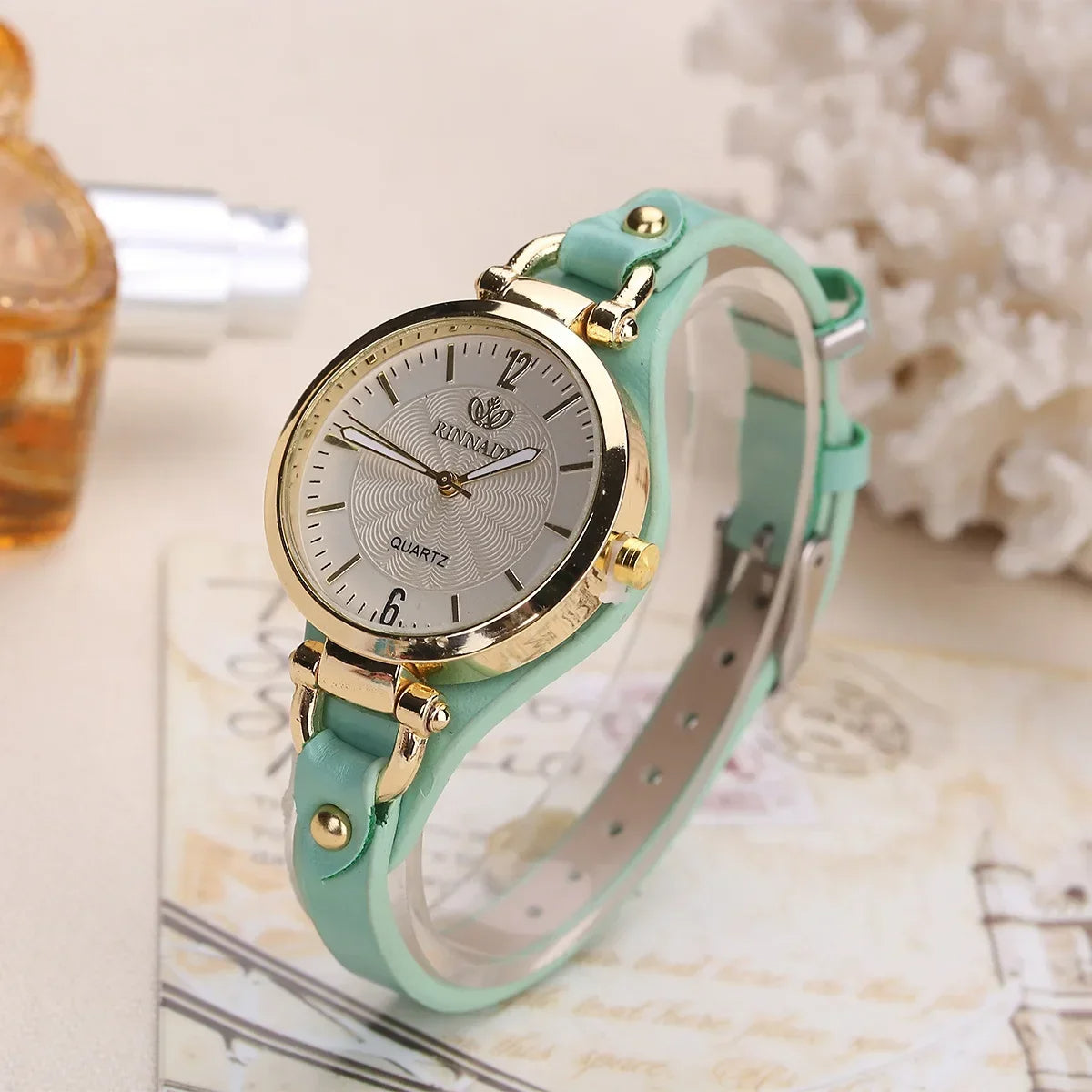 Sophie Elegant Vegan Leather Watch In Gold Steel For Stylish Women Minimalist Quartz Movement