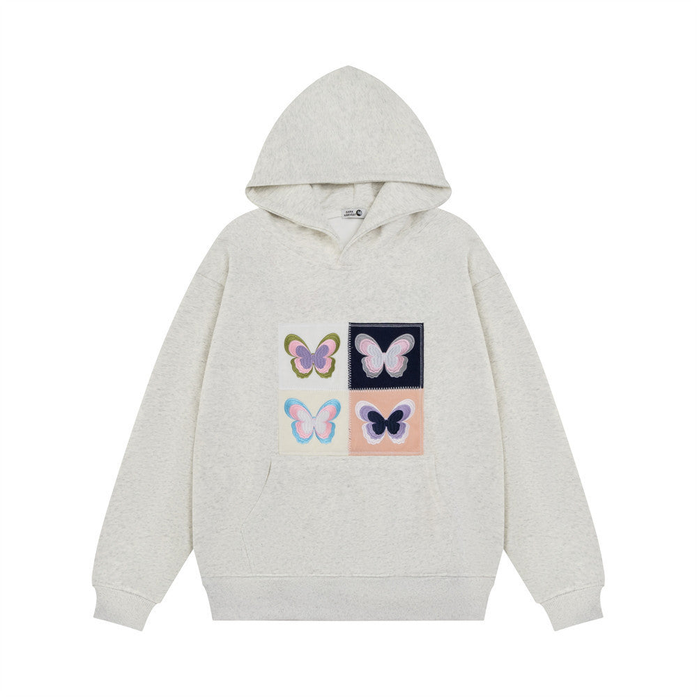 Hoodie with embroidered butterfly patch