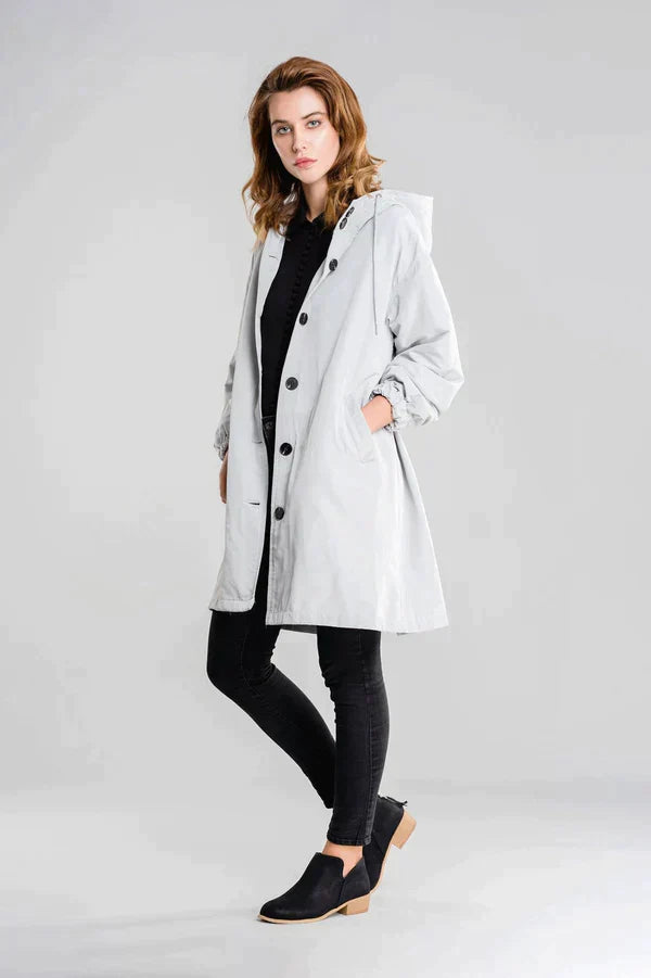 Women’s Rain Jacket – Relaxed Fit – Hooded – Button Front – Water-Repellent – Lightweight